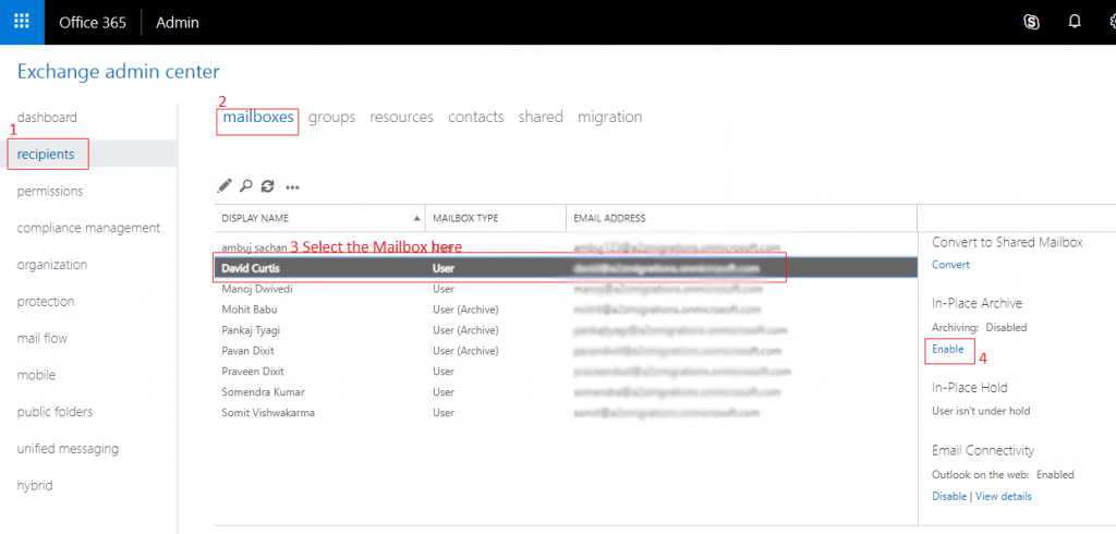 Enable Archive Mailbox In Office 365 Using EAC And PowerShell